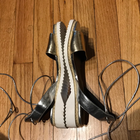 Lindy Wrap Metallic Lace up gladiator tie ankle Espadrilles Slides flat sandals - Picture 10 of 11